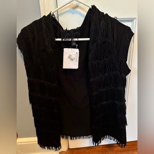 Black Fringe Vest NWT